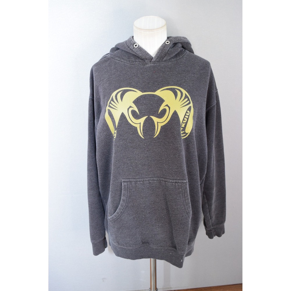 KUIU Graphic Hoodie Large Gray Yellow Ram Logo Mens Fleece Sweatshirt Hunting